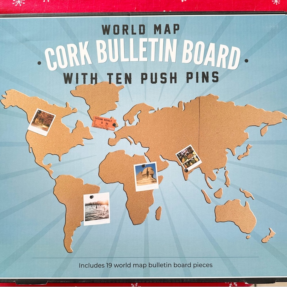 Cork Bulletin Board World Map with Push Pins